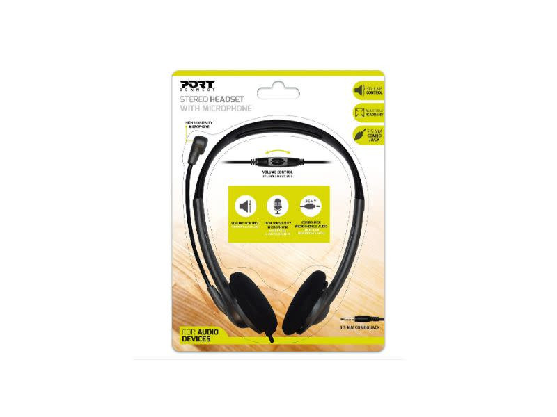 Port Stereo Headset with Mic 1.2m Cable and Volume Controller - Black