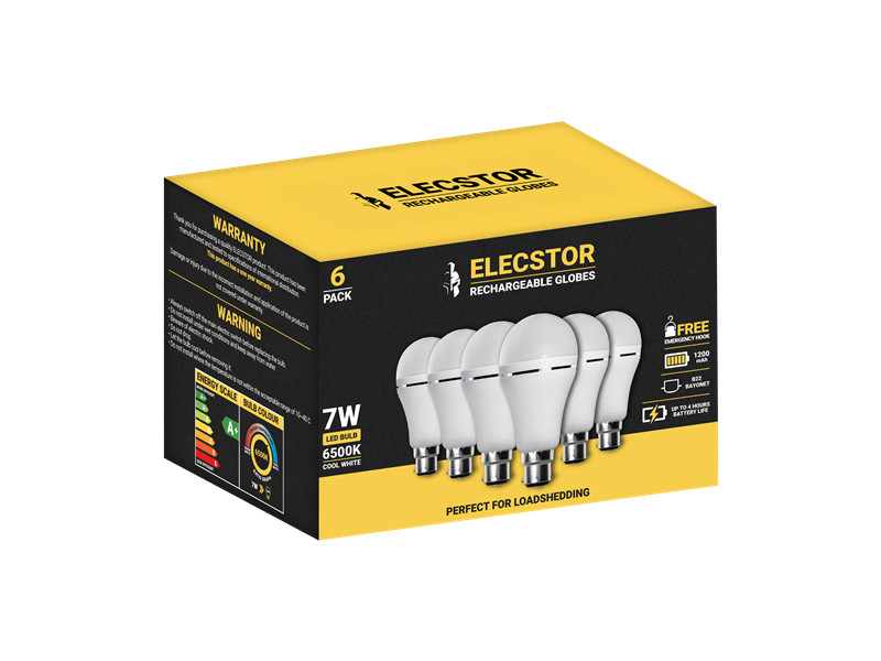 Elecstor B22 7W Cool White Rechargeable Globe 1200mAh (6Pk)