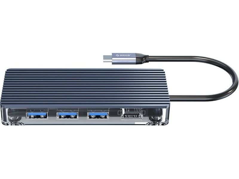 Orico 8 Port 3 x USB3.0 1 x RJ45 1 x HDMI 1 x Type-C 1 x TF/SD Transparent Hub - Grey