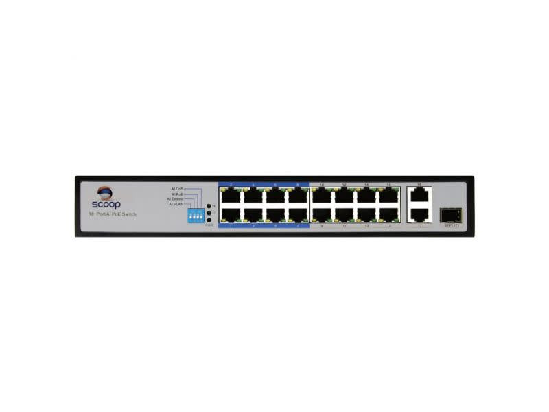 Scoop 16 Port Fast Ethernet 2GE/1SFP Uplink AI PoE Switch