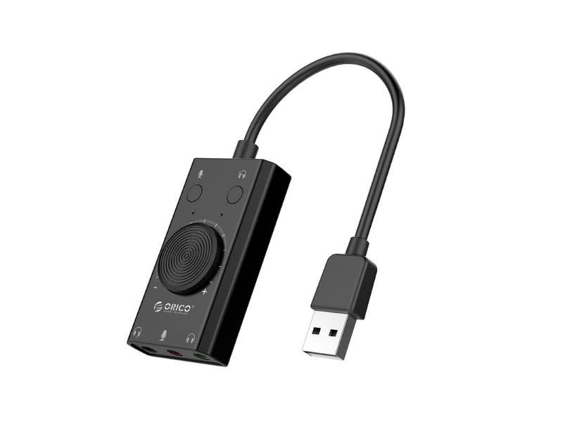 ORICO USB EXTERNAL SOUND CARD WITH 2 X HEADSET AND 1 X MICROPHONE PORT AND VOLUME CONTROL – BLACK