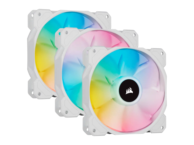 Corsair iCUE SP120 RGB ELITE Performance 120mm White PWM Fan — Triple Pack with Lighting Node CORE