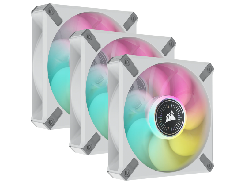 Corsair iCUE ML120 RGB ELITE Premium 120mm PWM Magnetic Levitation Fan — White Triple Fan Kit with iCUE Lighting Node CORE