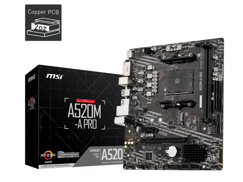 MSI A520M-A PRO AMD AM4 Socket Micro-ATX Desktop Motherboard