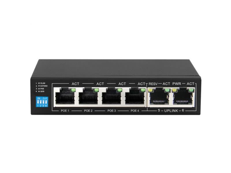 Scoop 6 Port with 4 AI PoE Ports and 2 FE Uplink Fast Ethernet Switch