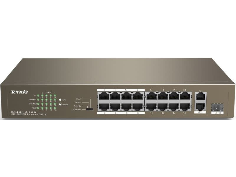 Tenda Unmanaged 150W Desktop Switch With 16-Port PoE