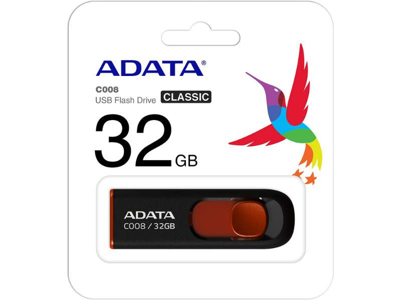 ADATA 32GB C008 USB 2.0 Type-A Black and Red USB Flash Drive AC008-32G-RKD