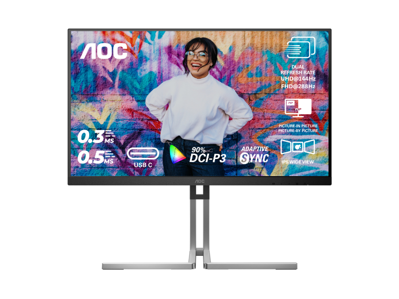 AOC U27U3XD 27'' UHD (3840 x 2160) Dual Refresh Rate 4ms HDR400 Adaptive-Sync Gaming Monitor