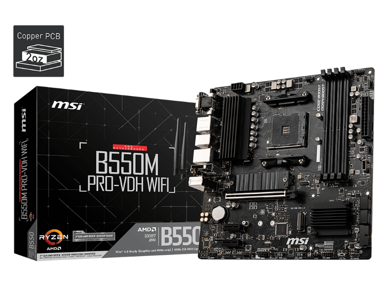 MSI B550M Pro-VDH Wi-Fi AMD AM4 Socket Micro-ATX Desktop Motherboard