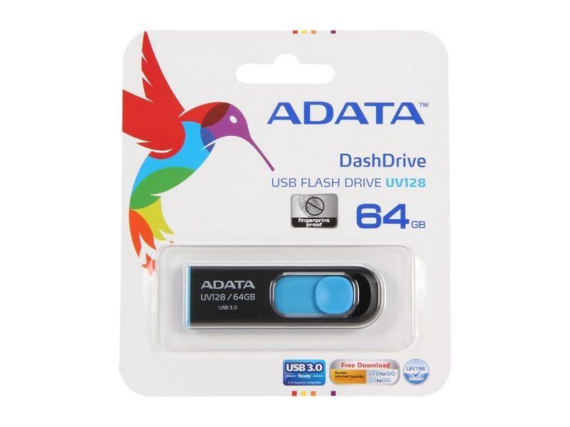 ADATA 64GB DashDrive UV128 USB 3.2 Gen 1 Type-A Black and Blue USB Flash Drive