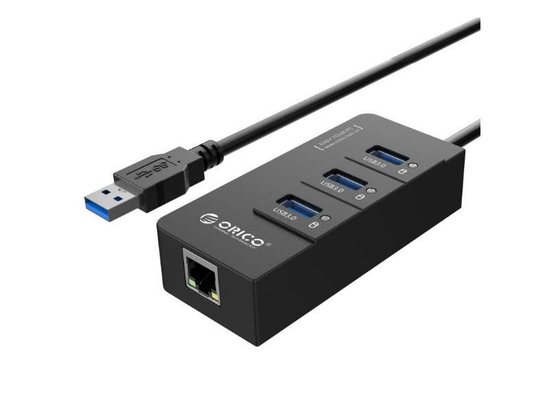 Orico 3 Port USB3.0 Hub With Gigabit Ethernet Adapter - Black