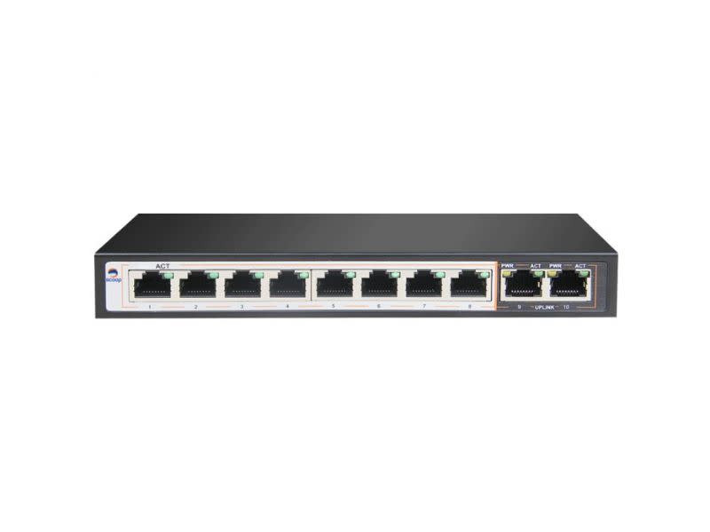 Scoop 10 Port Fast Ethernet Switch with 8 AI PoE Ports and 2 FE Uplink