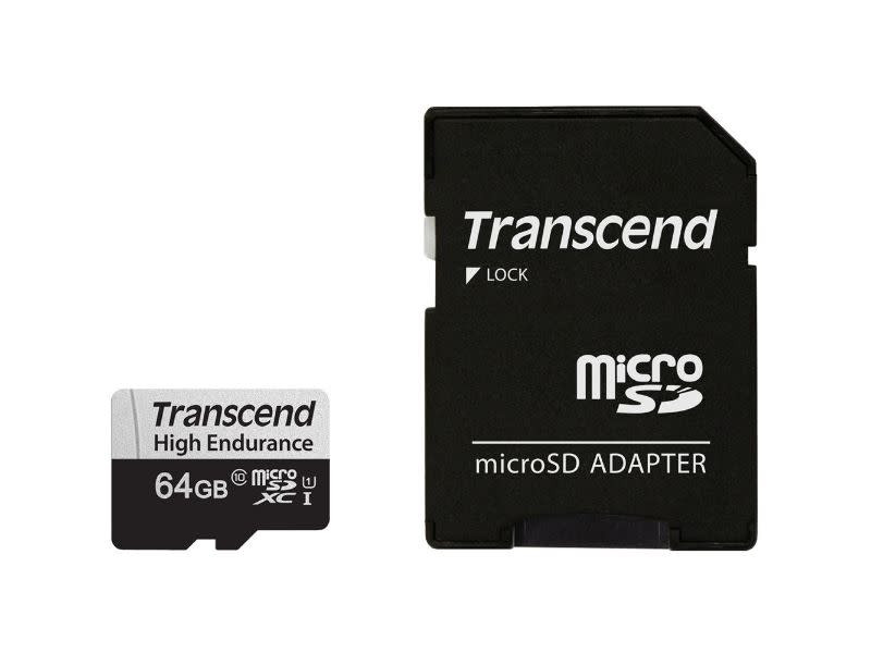 Transcend 64GB High Endurance 350V UHS-I microSDXC Memory Card with SD Adapter