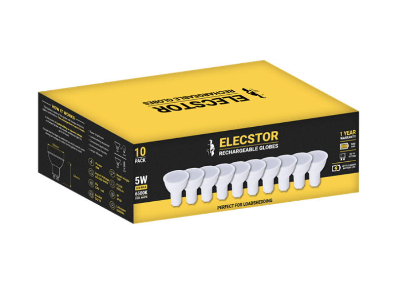 Elecstor GU-10 5W Cool White Rechargeable Globe 500mAh (10Pk)