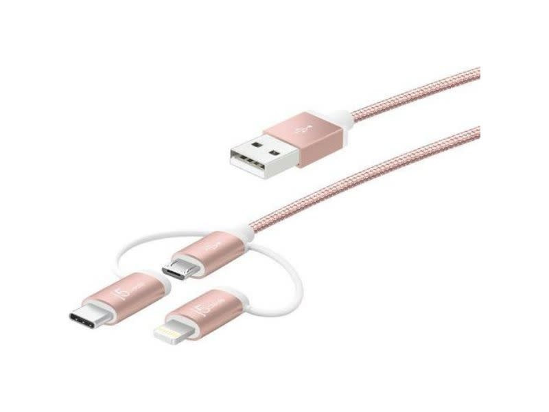 J5 Create JMLC10 3-In-1 Universal Charge and Sync Cable 100cm Rose Gold