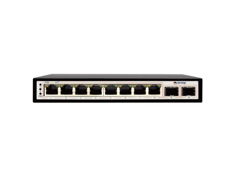 Scoop 8 Port Unmanaged Gigabit Ethernet AI PoE Switch with 2 SFP Uplink