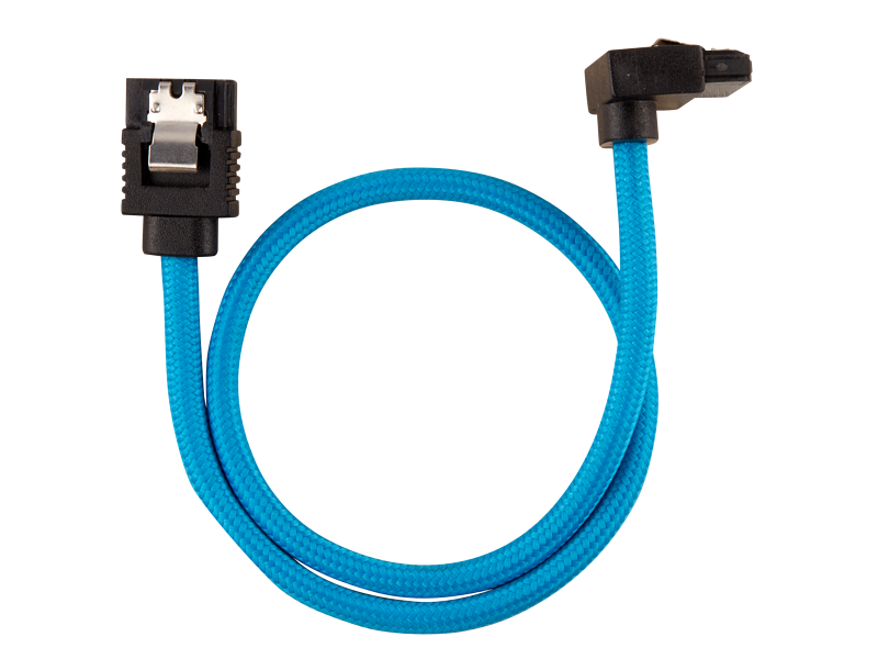 Corsair Premium Sleeved SATA 6Gbps 30cm 90° Connector Cable — Blue