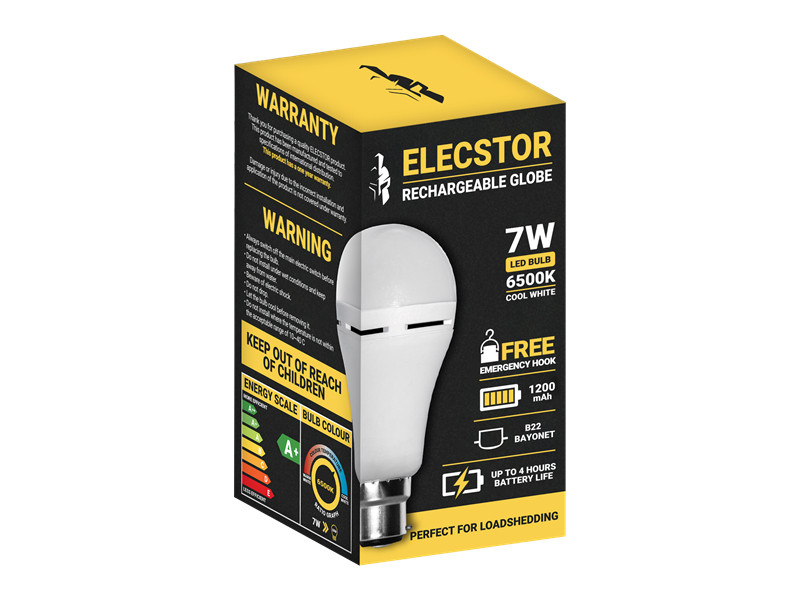 Elecstor B22 7W Cool White Rechargeable Globe 1200mAh