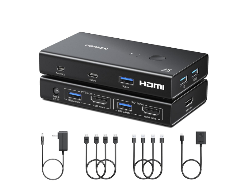 UGreen 2-In-1 HDMI KVM Switch 4 USB Ports 4K@60Hz–Black