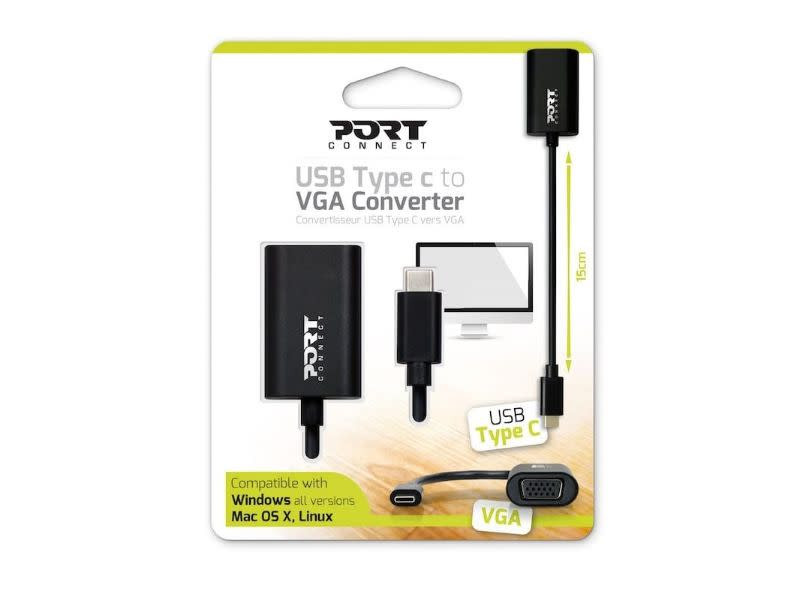 Port USB Type-C to VGA 15cm 1080p@60Hz Adapter - Black
