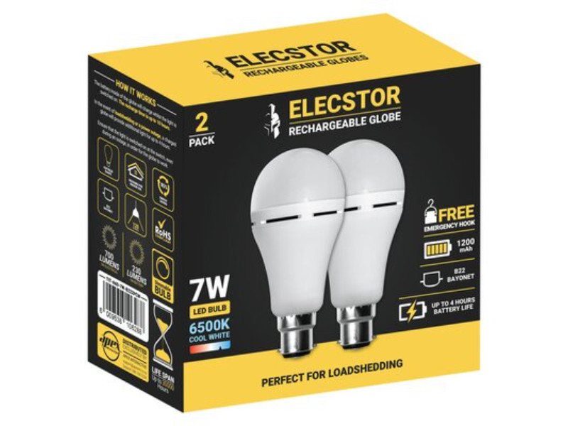 Elecstor E27 7W Cool White Rechargeable Globe 1200mAh (2Pk)