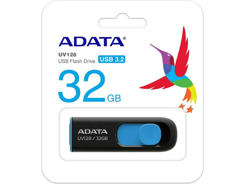 ADATA DashDrive UV128 32GB USB 3.2 Gen 1 Type-A Black and Blue USB Flash Drive AUV128-32G-RBE