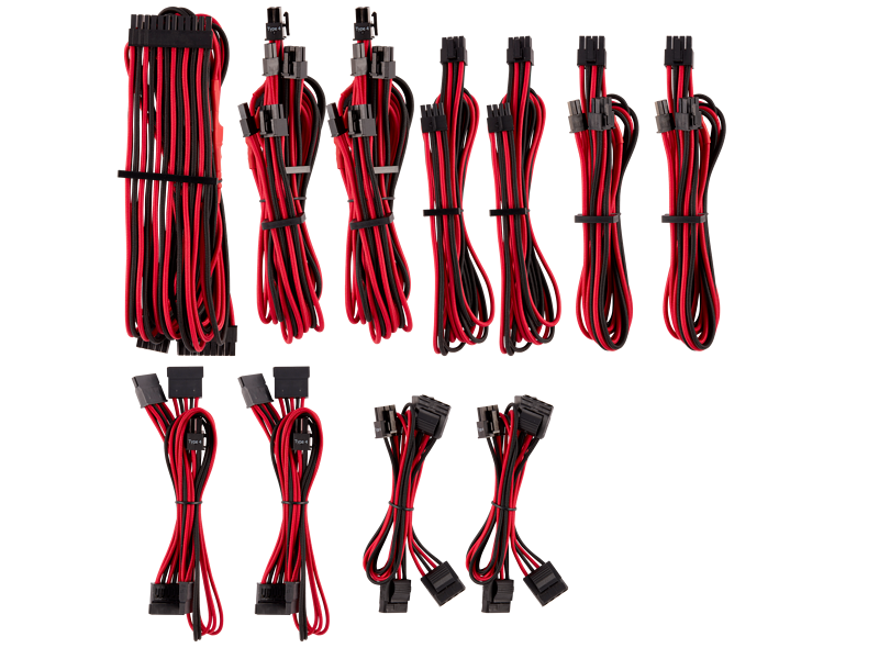 Corsair Type 4 Gen 4 PSU Premium Individually Sleeved Black & Red Modular Power Supply Cables
