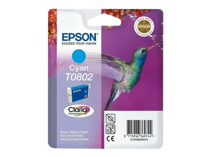 Genuine Epson Cyan T0802 Ink Cartridge