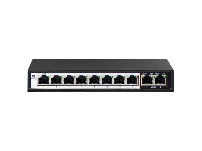 Scoop 10 Port Gigabit Ethernet Switch with 8 AI PoE and 2 Uplink Ports