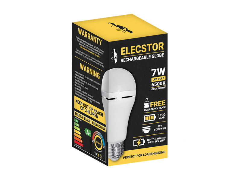 Elecstor E27 7W Cool White Rechargeable Globe 1200mAh